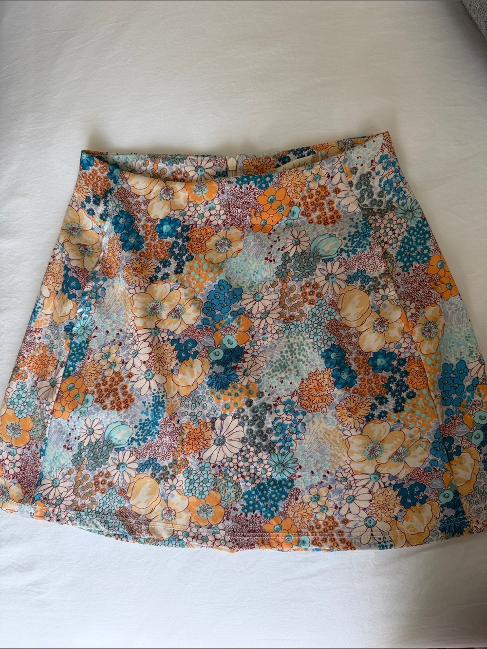 Altar'd State Floral A-Line Mini Skirt in Teal, Mustard & Cream
